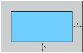 This is a diagram of a rectangular pool with a tiled border surrounding its perimeter. The width of the tiled border is labeled x.