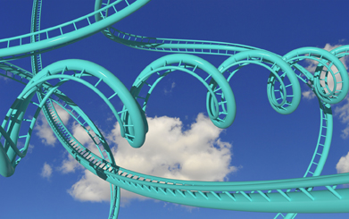 This shows an illustration of a rollercoaster track with multiple spirals.