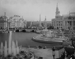 This shows a photo collage of the Court of Honor and the Ferris wheel at the Chicago World’s Fair of 1893.