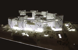 This shows an illustration of Linked Hybrid, a housing development complex located in Beijing, China.