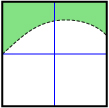 This shows a Cartesian plane with a dotted parabolic curve that has a negative x-intercept, a positive x-intercept (not visible), and vertex in quadrant 1. The region above the parabola is shaded.