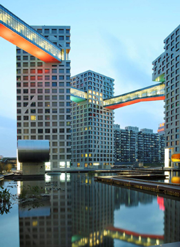 This shows a photo of the Linked Hybrid mixed-use complex in Beijing, China.