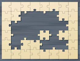 This is an image of a puzzle. The border is intact, but pieces are missing from the centre.