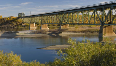 This is a photo of the south train bridge in Saskatoon.