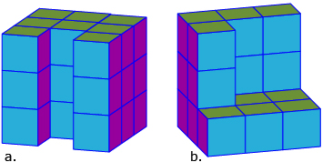 Two solids formed from blocks.