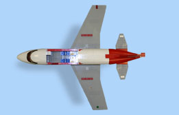This is an image of a model airplane viewed from below the plane.