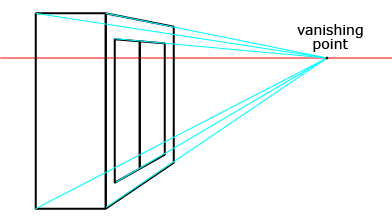 Step 4 in a one-point perspective drawing.