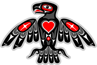 This is an eagle drawn in the style of First Nations art.