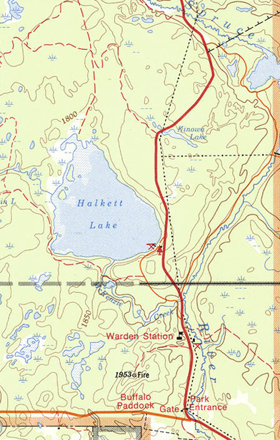 This is a small portion of a map of Prince Albert National Park.