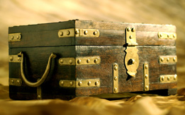 This is a photo of an antique trunk.