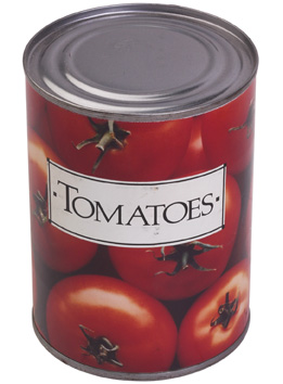 This is an image of a cylindrical can of tomatoes.