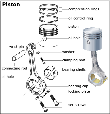 This is an image of an exploded view of a piston assembly.