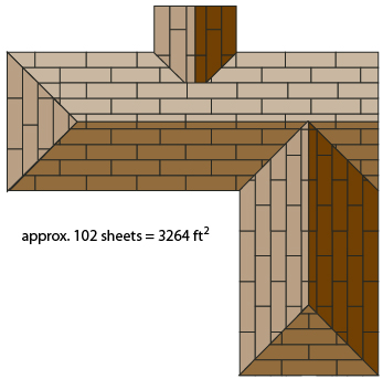 This is an illustration of a bare roof with standard sheets of plywood exposed.