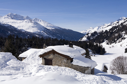 This is a photo of a snow-covered chalet.