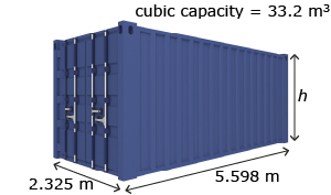 This is an image of a shipping container. It is 2.325 metres wide and 5.598 metres long. Its capacity is 33.2 cubic metres. The height is unknown.