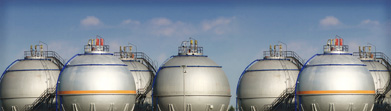 This is a photo of gas storage tanks.
