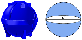 This is an illustration of an underground spherical water tank and a graphic of the tank’s interior.