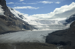 This is a photo of the Athabasca Glacier portion of the Columbia Icefield, which is located in the Rocky Mountains between Alberta and British Columbia.