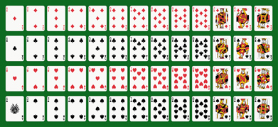 This picture shows all the cards in a standard deck of cards.