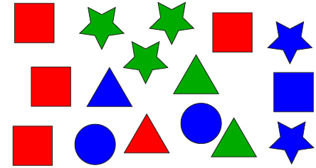 This is an image of a variety of red, blue, and green squares, circles, stars, and triangles.