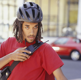 This is a photo of a bike courier.