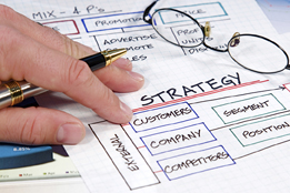 This is a picture of a planning document identifying a strategy, including customers, company, competitors, etc.