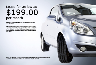 This is a picture of a car commercial with lease options specified.