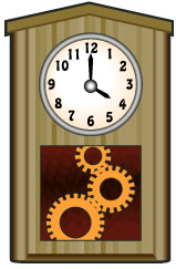 This is a picture of a grandfather clock showing part of the gear mechanism. One complete gear is visible in the middle, with a partial one above and a partial one below.
