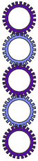 This is a picture of five gears meshed together.