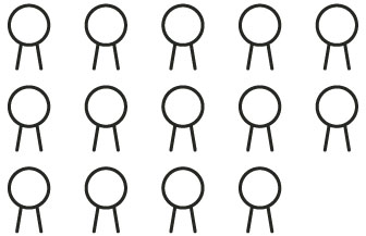 This is a picture showing 14 circles. Each circle has two line segments attached.