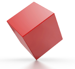This is an image of a red cube placed on one of its corners.