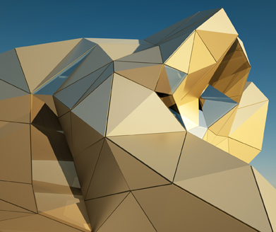This is an image of a building that is made up of geometric shapes.