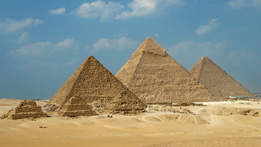 This is a photograph of the Great Pyramids of Giza.