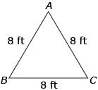This is a diagram of triangle ABC with each side labelled “8 feet.”