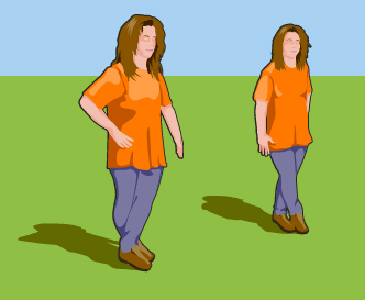 This diagram shows a girl in two similar positions with the left and right switched. 