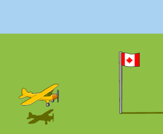 This diagram shows an airplane flying towards a flagpole.