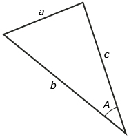 This diagram shows a triangle with sides a, b, and c. The angle across from side a is labelled “A.”