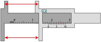 This is an illustration of a vernier caliper displaying a measurement of 1.87 cm.
