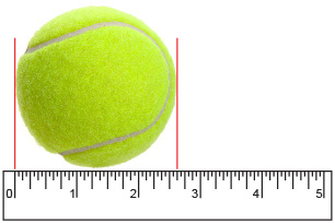 This illustration is a tennis ball with a diameter of approximately two and five-eighths inches.