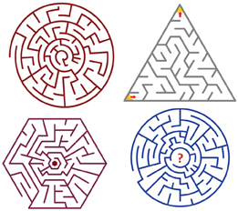 This is a picture showing four types of mazes.
