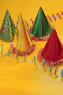 This photo shows party hats and streamers.