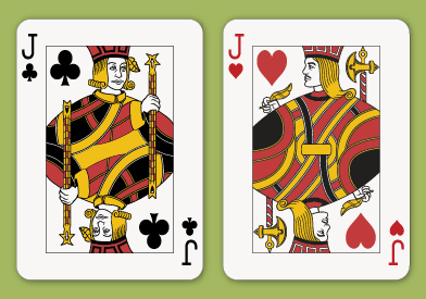 This is a picture of a jack of clubs and a jack of hearts.