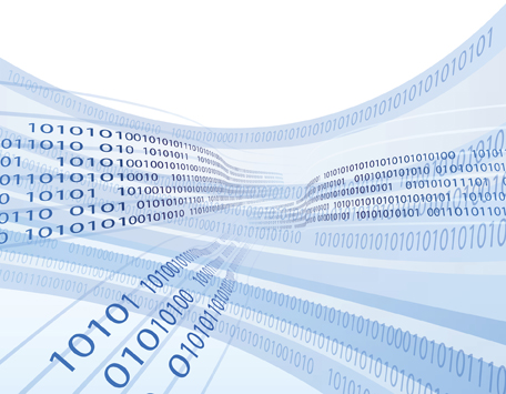 This illustration shows a series of ones and zeros, which represents binary code. 