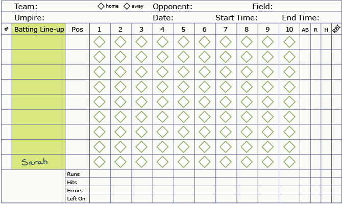 This is an image of a line-up scorecard with one name filled in.