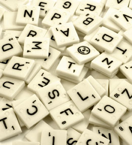 This is a photo of a pile of Scrabble game tiles.