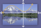 This is a picture of mountains with a cubic curve and x- and y-axes superimposed. The curve is mostly above the x-axis and crosses the axis at only one point.