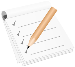 This illustration shows a pencil writing checkmarks on a sheet of paper.