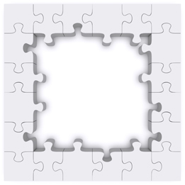 This is an image of a puzzle. The border is intact, but pieces are missing from the centre.