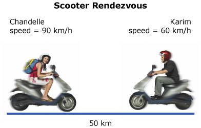 This is a photograph of two scooters travelling towards each other.