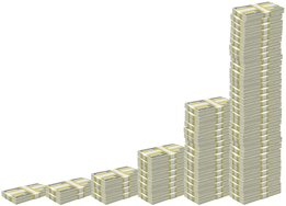 This diagram shows money growing faster over time.